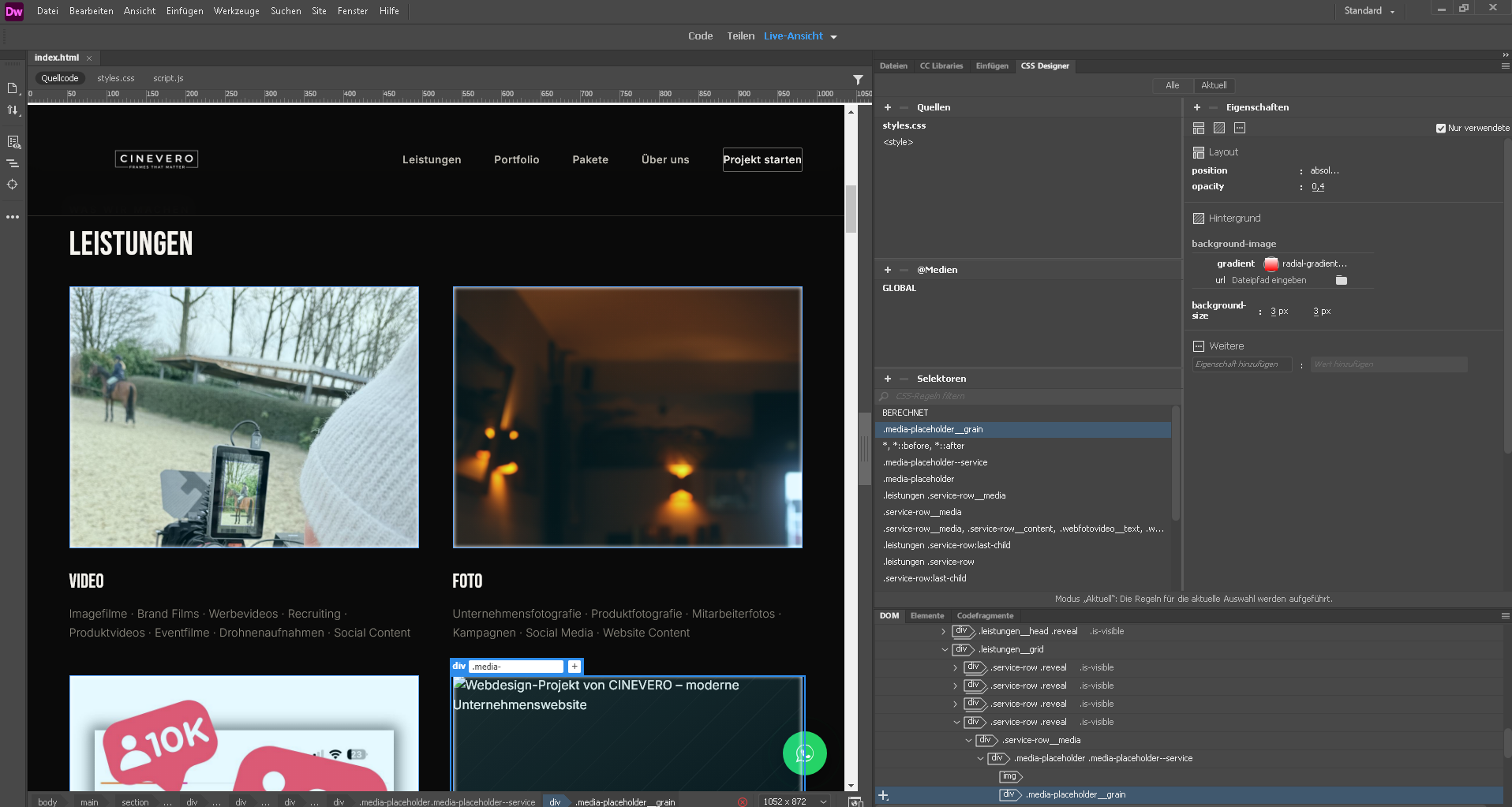 Webdesign-Projekt von CINEVERO – moderne Unternehmenswebsite